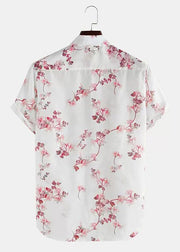 Art White Print Pockets Cotton Men Shirts Summer