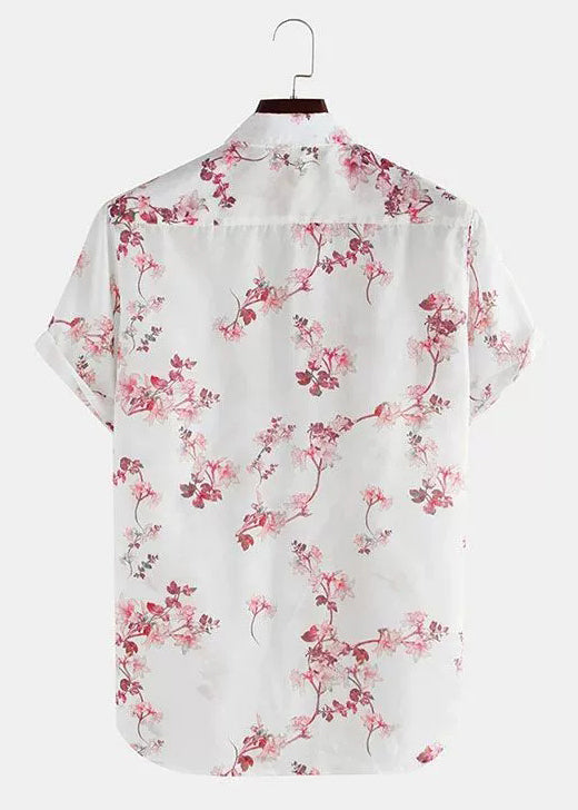 Art White Print Pockets Cotton Men Shirts Summer
