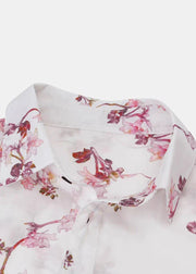 Art White Print Pockets Cotton Men Shirts Summer