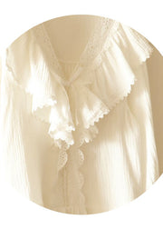 Art White Ruffled Patchwork Lace Cotton Women Pajamas Sets Spring