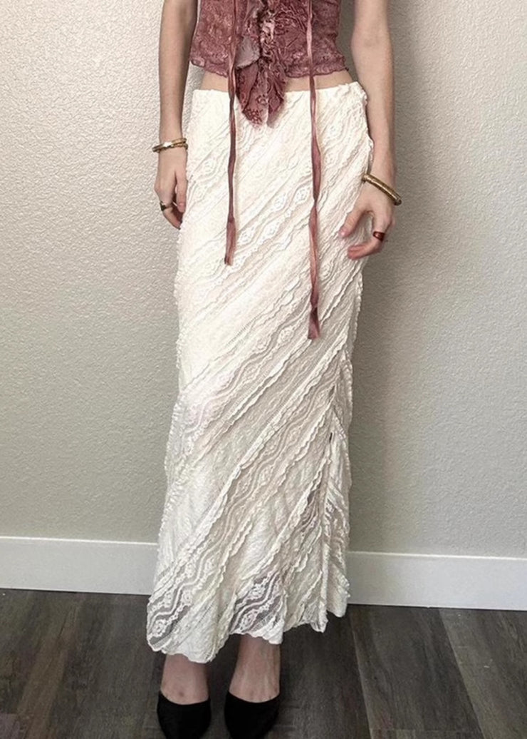 Art White Side Open High Waist Lace Skirts Summer