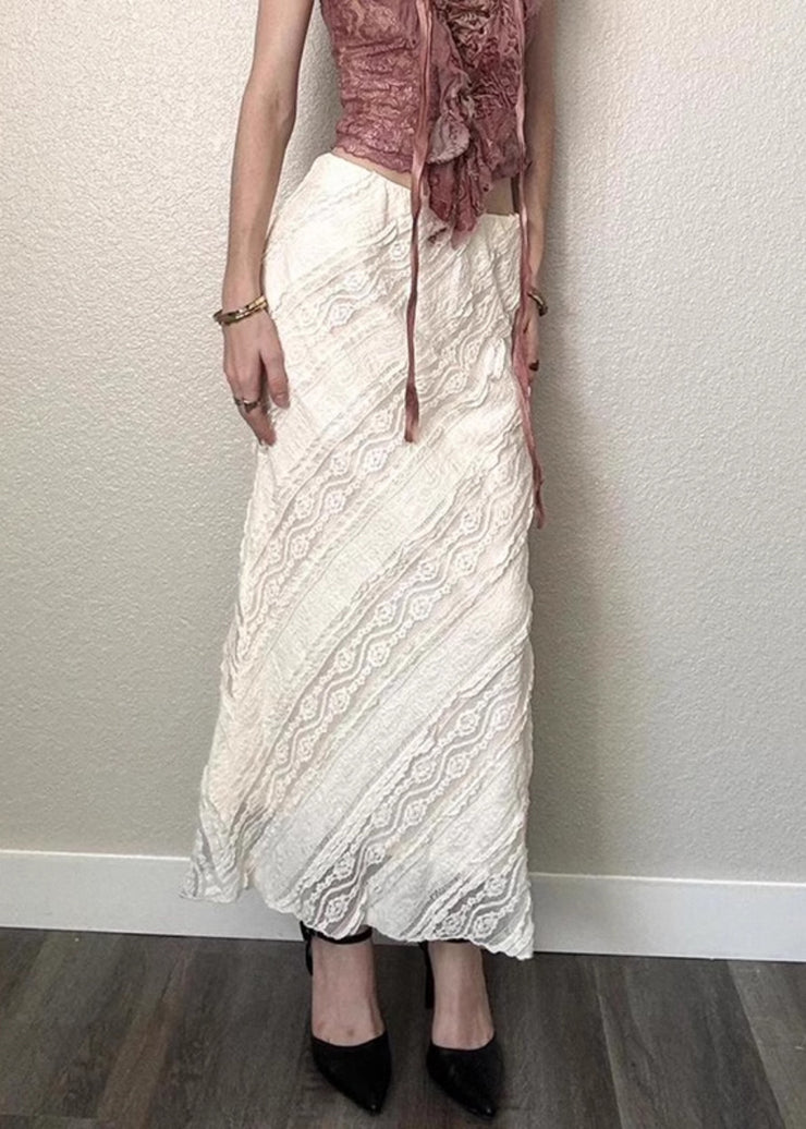 Art White Side Open High Waist Lace Skirts Summer