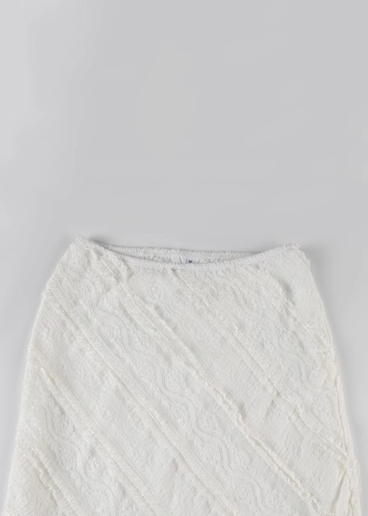 Art White Side Open High Waist Lace Skirts Summer