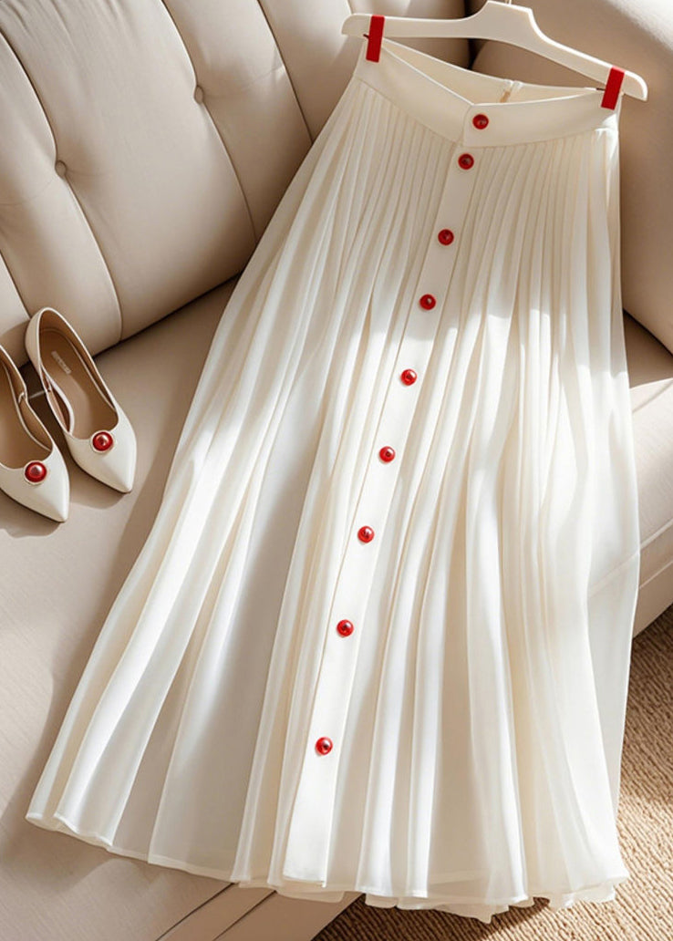 Art White Solid High Waist Pleated Skirt Summer
