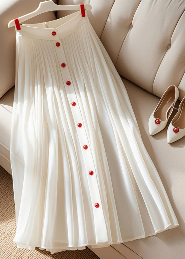 Art White Solid High Waist Pleated Skirt Summer