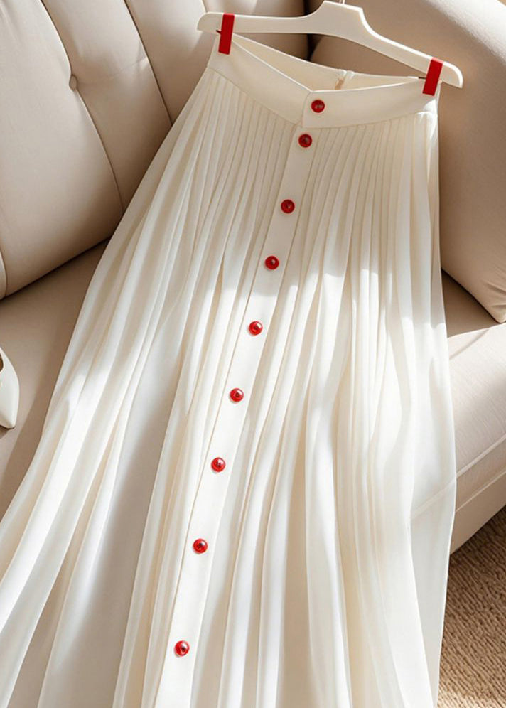 Art White Solid High Waist Pleated Skirt Summer