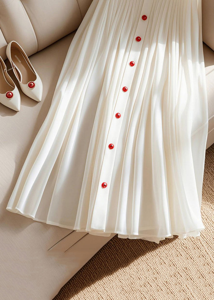Art White Solid High Waist Pleated Skirt Summer