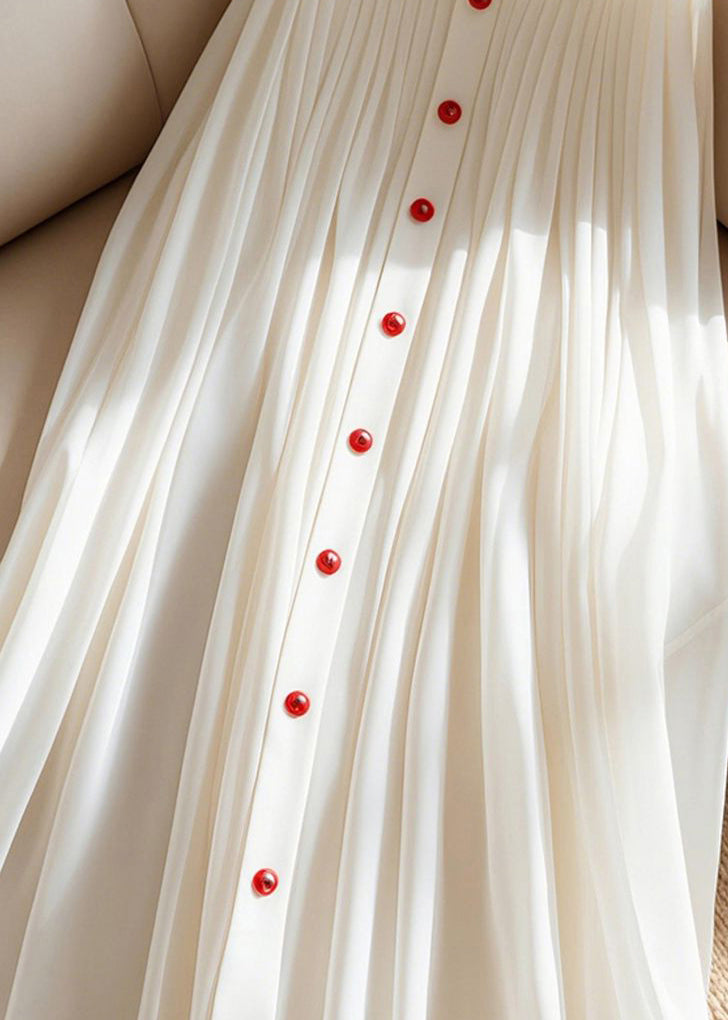 Art White Solid High Waist Pleated Skirt Summer