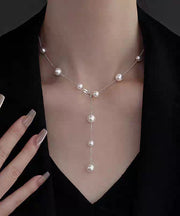 Art White Stainless Steel Alloy Pearl Pendant Necklace