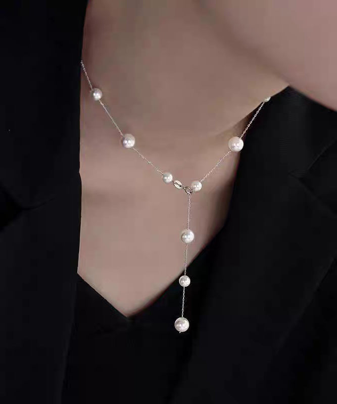 Art White Stainless Steel Alloy Pearl Pendant Necklace