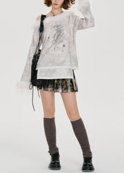 Art White Tie Dye Asymmetrical Patchwork Faux Fur One Shoulder Tops Spring