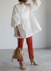 Art White Wear On Both Sides Cotton Shirt Top Lantern Sleeve