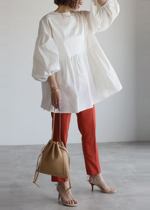 Art White Wear On Both Sides Cotton Shirt Top Lantern Sleeve