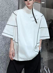 Art White Zip Up Drawstring Cotton Men Sweatshirt Summer