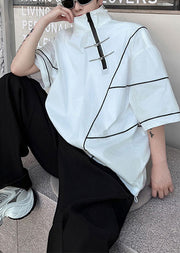 Art White Zip Up Drawstring Cotton Men Sweatshirt Summer