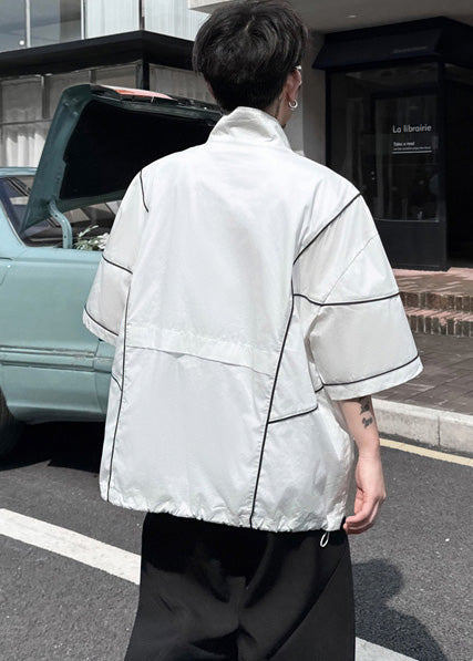 Art White Zip Up Drawstring Cotton Men Sweatshirt Summer
