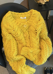 Art Yellow Chunky Oversized Knit Cardigans Winter