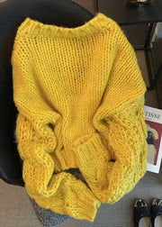 Art Yellow Chunky Oversized Knit Cardigans Winter