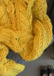 Art Yellow Chunky Oversized Knit Cardigans Winter