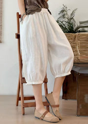 Art Yellow Oversized Chinese Button Linen Crop Pants Summer