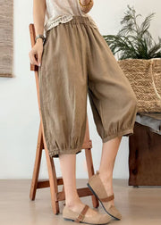 Art Yellow Oversized Chinese Button Linen Crop Pants Summer