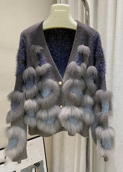 Art Yellow V Neck Patchwork Button Cotton Knit Cardigan Winter