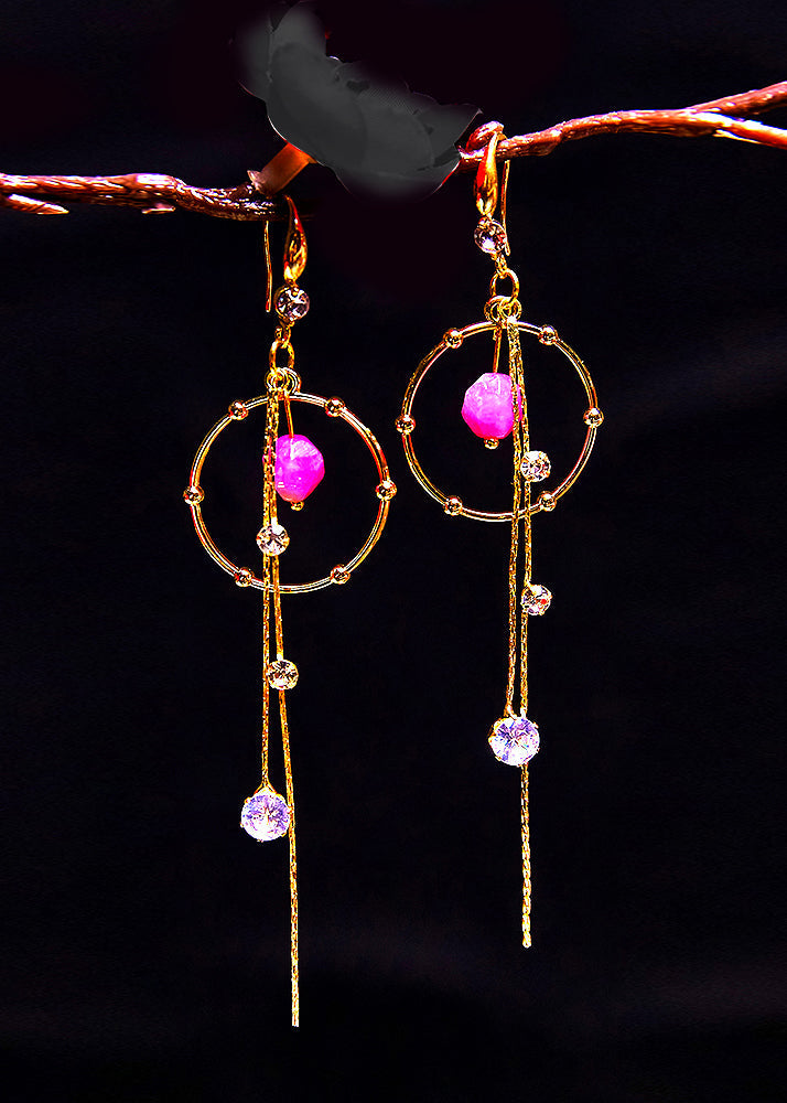 Art Zircon Tassels 14K Gold Long Drop Earrings 2025 new style