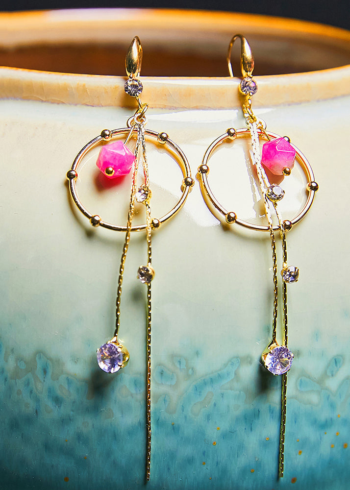 Art Zircon Tassels 14K Gold Long Drop Earrings 2025 new style