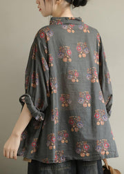 Art gray geometry tunic pattern lapel baggy fall top