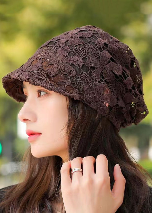 Autumn 2025 New Hollow Flower Hook Soft Brim Baotou Hat Breathable