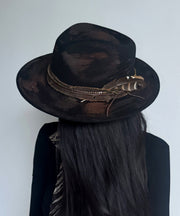 Autumn And Winter Black Feather Woolen Cowboy Hat