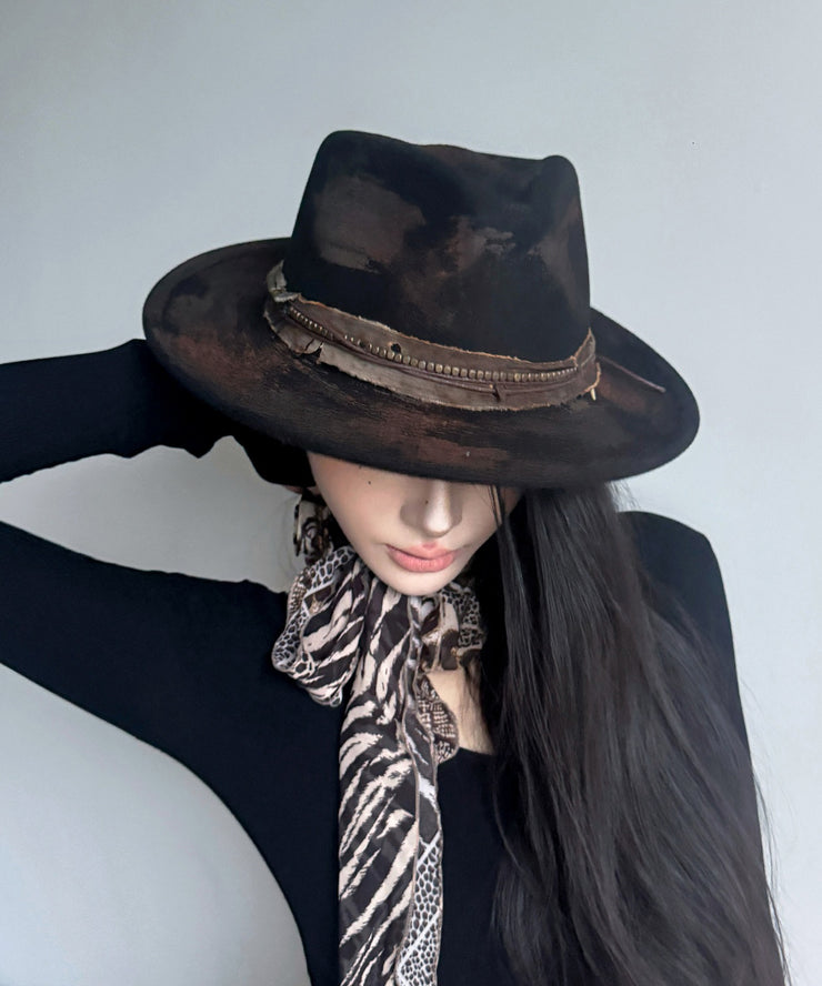 Autumn And Winter Black Feather Woolen Cowboy Hat