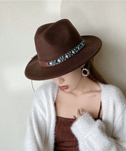 Autumn And Winter New Ethnic Style Coffee Colored Wool Cowboy Hat