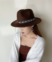 Autumn And Winter New Ethnic Style Coffee Colored Wool Cowboy Hat