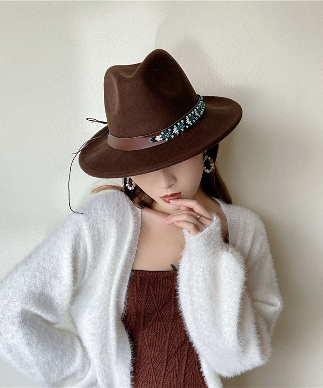 Autumn And Winter New Ethnic Style Coffee Colored Wool Cowboy Hat