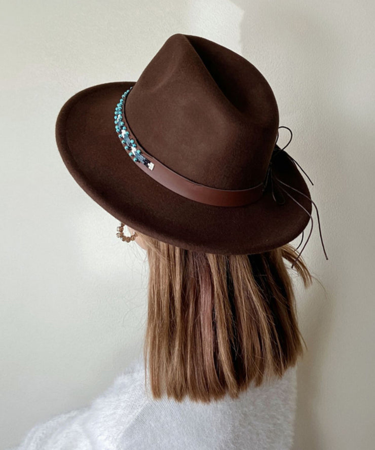 Autumn And Winter New Ethnic Style Coffee Colored Wool Cowboy Hat