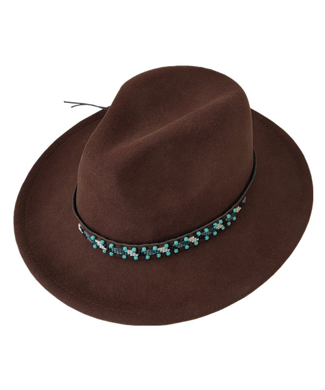 Autumn And Winter New Ethnic Style Coffee Colored Wool Cowboy Hat