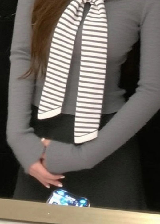 Autumn French Grey Slim Fit Sailor Collar Knitted Top