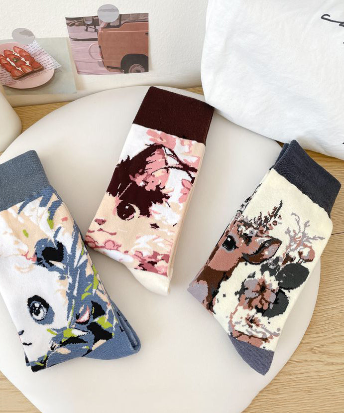 Autumn New Animal Cartoon Jacquard Mid Calf Socks