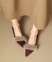 Autumn New Black Fuzzy Fur Splicing Pointed Comfortable Flat Shoes