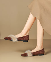 Autumn New Black Fuzzy Fur Splicing Pointed Comfortable Flat Shoes