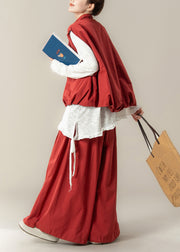 Autumn New Red Stand Collar Vest Asymmetrical T-Shirt Wide Leg Pants Set