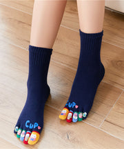 Autumn Winter Cartoon Cute Thick Five Finger Socks Middle Tube