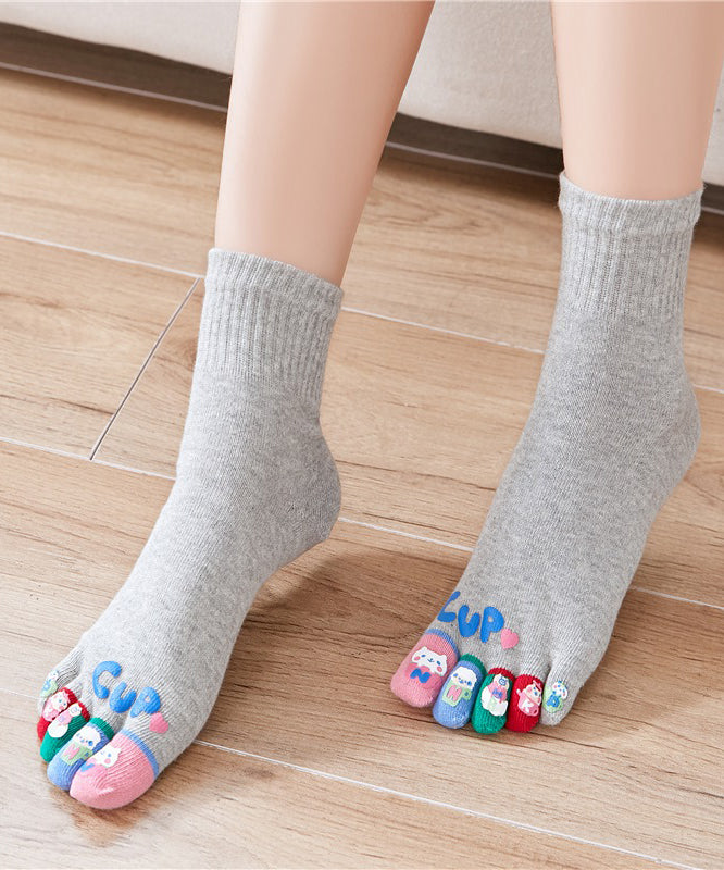Autumn Winter Cartoon Cute Thick Five Finger Socks Middle Tube