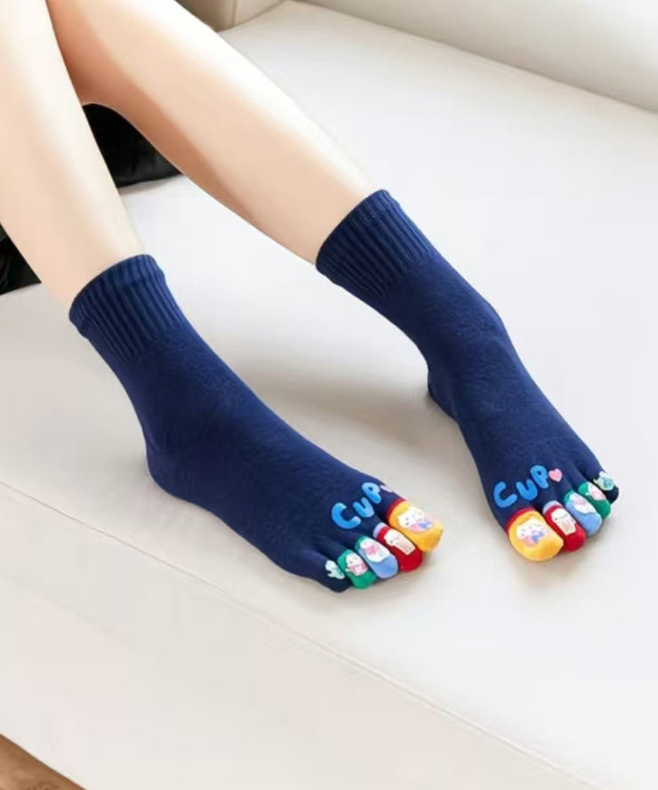Autumn Winter Cartoon Cute Thick Five Finger Socks Middle Tube