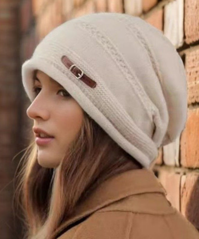 Autumn Winter Khaki Versatile Knit Bonnie Hat