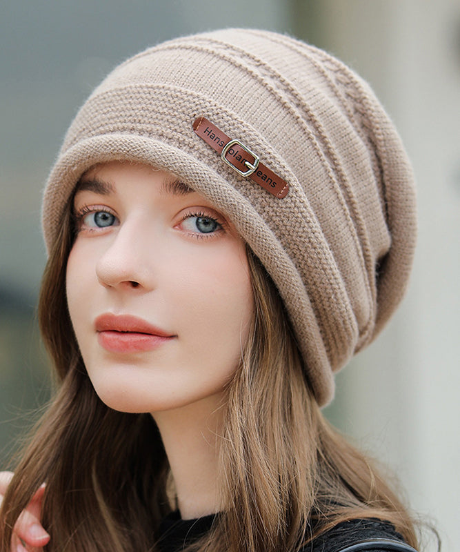 Autumn Winter Khaki Versatile Knit Bonnie Hat