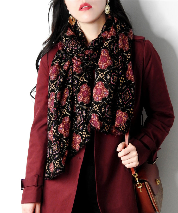 Autumn Winter Style Red Print Versatile Woolen Scarf
