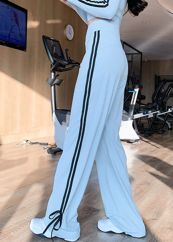 Baby Blue Striped Patchwork Bell Bottom Leggings