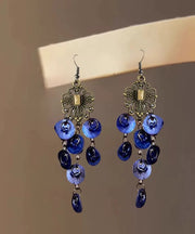 Beach Blue Sterling Silver Shell Hollow Out Tassel Drop Earrings